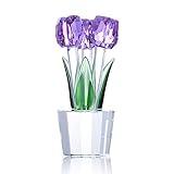 Movdyka Tulips Glass Flowers Figurines Crystal Decor Collectibles Crystal Purple Flowers Bouquet Ornaments Mothers Day Tulip Gifts for Women on Anniversary Wedding Christmas Valentines