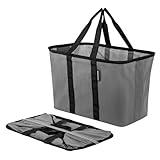 CleverMade EcoBasket Reusable Grocery Tote - 30L - Pack of 1 - Gray Black - Collapsible Storage Shopping Organizer - Heavy Duty Utility Bag Home