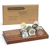 Samplife Coin Rack,Challenge Coins Display Stand Shelves Wooden Army Collectible Coins Holder Rack Case 6 Row Display American Flag