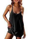 Faleave Women's Summer Sleeveless Mini Dress Athletic Dress Spaghetti Strap Short Tennis Dress with Pockets(Black-S)