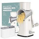 X Home 5-in-1 Rotary Cheese Grater for Kitchen, Upgraded Hand Crank Shredder with Stronger Suction Base & Multifunctional Drum Blades, for Cheese, Vegetables and Nuts, Easy to Use and Clean, White