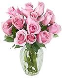 KaBloom PRIME NEXT DAY DELIVERY - Mother’s Day Collection - Bouquet of 12 Fresh Pink Roses with Vase.Gift for Birthday, Sympathy, Anniversary, Easter,Mother’s Day Fresh Flowers