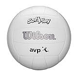 Wilson AVP Soft Play Volleyball - Official Size, White, 18-Panel, Machine-Sewn Construction, Butyl Rubber Bladder, Sponge-Backed Synthetic Leather Cover, Ideal for Ages 13 and Up