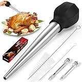 SCHVUBENR Large Turkey Baster with Cleaning Brush & Needle - Stainless Steel Baster Tool for Cooking - Easy to Use and Clean - Heavy Duty Baster Syringe - Flavor Meat Poultry, Beef, Chicken(Black)