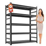 Metal Garage Shelving Unit, Heavy Duty 5-Tier Adjustable Storage Rack, Steel Shelving, 3000 lbs Capacity, Industrial Shelves for Heavy Tools and Equipment, Ideal for Garage, Basement, Black, 72"