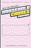 Happy mother's day 100% customizable Household chores coupons "No argument" pack included: 30 beautiful coupons to cut an customize with a chore to ... - cleaning vouchers - Full color interior