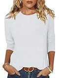 EADINVE Women's Casual 3/4 Sleeve T-Shirts Round Neck Cute Tunic Tops Basic Tees Blouses Loose Fit Pullover White