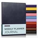 Harbor Weekly Journal Notebook Planner 2025-2026 - Lined, Durable Faux Leather, Softcover, 176 Quality Pages, For Men and Women, For Writing, Work & Travel, Leida Navy - 9x7"