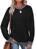 Saloogoe Black Sweatshirt Women Light Weight Long Sleeve T Shirts Tops Winter Clothes Fashion 2024 Loose Fit M