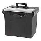 IRIS USA File Box with Lid File Organizer for Letter File w/ Organizer-Lid, Plastic Mobile Filing Organizer, Water Resistant Document Box, Portable File Box with Handle, Secure Buckle, Lockable, Black