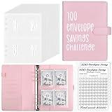 EASTVIO 100 Envelopes Money Saving Challenge Binder, Saving Challenge Book with Cash Envelopes Kit, A5 Budget Planner to Save $5,050,Pink