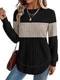 OFEEFAN Sweaters for Women Trendy 2025 Womens Tops Long Sleeve Shirts Plus Size Women's Clothing Fall Outfits Fashion Clothing School Outfits Tops for Teachers Xl Black Beige