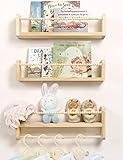 Maxpeuvon Nursery Floating Shelves for Wall, Set of 3 Book Shelves Natural Wood Wall Mounted Organizer with Towel Bar Hanging Bookshelves Nursery Decor for Kids Room, Bedroom and Kitchen