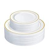 SETUP [60 Piece Combo Gold Trim Plastic Plates - Premium Heavy-Duty 30 Disposable 10.25" Dinner Party Plates and 30 Disposable 7.5" Salad Plates