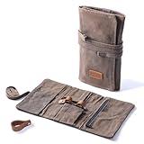 Whitluck's Waxed Canvas Tobacco Smoking Pipe Pouch with Leather Pipe Stand, Travel Pipe Case Bag for 2 Pipes and Other Accessories