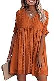 KIRUNDO Womens Summer Dresses 2024 Casual V Neck Short Sleeve Swiss Dot Ruffle Loose Flowy Mini Babydoll Dress Maternity Dress (Orange, Medium)