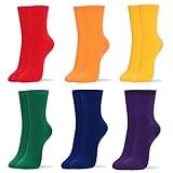 kikiya socks Women Pattern Crew | 6 Pairs Rainbow Color Pack Plain Solid Crew Red Orange Yellow Green Blue Purple Pride Colored Daily Boot Cotton Socks | Womens Ladies Girls Gift | Rainbow Solid