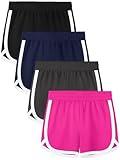 Aikuco 4 Packs Girls Athletic Shorts Toddler Soccer Running Active Dolphin Dry-Fit Kids Gym Workout Performance Shorts Mixed Color A 9-10Y