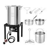 ROVSUN 30QT Turkey Fryer & 10QT Fish Fryer Kit w/ 55,000BTU Propane Stove, Aluminum Outdoor Deep Fryer & Seafood Boiler Steamer w/Baskets, Thermometer, Marinade Injector, Turkey Rack & Rack Lifter