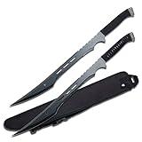 MASTER USA – Twin Ninja Fantasy Sword – Black Oxidized Stainless Steel Blades, Black Cord Wrapped Handles, Full Tang, Nylon Sheath that Holds Both Swords – Historical, Collectible, HK-741, 27-Inch