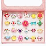 PinkSheep Little Girl Jewel Rings in Box, Adjustable, No Duplication, Girl Pretend Play and Dress Up Rings (24 Lovely Ring)