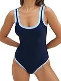 CUPSHE Women's One Piece Swimsuit Bathing Suit Scoop Neck Color Block Wide Straps Sporty Swimwear Bonded, XL