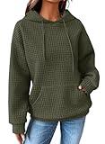 SHEWIN Womens Hoodies Casual Long Sleeve Drawstring Waffle Hoodie Pullover Sweatshirts Loose Hooded Sweatshirt for Women Trendy Fall Tops,US 8-10(M),Green