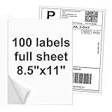 NefLaca 100 Full Sheets Sticker Paper for Laser & Ink Jet Printers, 8.5" x 11" Full Sheet Address Shipping Label, 100 Sheets 100 Labels