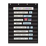 VNOM Standard Pocket Chart Clear 10 Pockets Chart for Classroom & Home Heavy Duty Hanging Pocket Chart for Word Wall/Letter Cards/Sentence Strips,28x43 Inch (28Wx43L, Black)