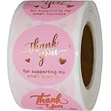 500 Pcs 1.5 Inch Pink and Rose Gold Thank You Stickers for Small Business, Self-Adhesive & Waterproof Stickers with Beautiful Designs, Strong and Durable Envelope Seals