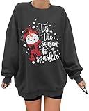 UNIQUEONE Christmas Sweatshirt For Women Tis The Season To Sparkle Shirt Snowman Tees Oversized Christmas Long Sleeve Grey