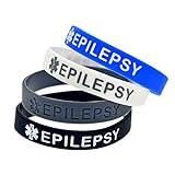 Lyndong 4 Pack Epilepsy Silicone Medical Alert Emergency Bracelet Wristbands for Man Women (Epilepsy)