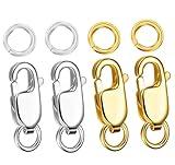 Kcctoo Silver Lobster Claw Clasp with Closed Jump Rings 14K Gold Necklace Clasps and Closures for Jewelry Making, Made in Italy 12mm(0.47inch) (4Pcs -Silver + Gold A)