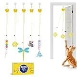 Potaroma Interactive Cat Feather Toys 5 Pcs, Cat Teaser Retractable, Hanging Cat Toys Indoor Kitten Play Chase Exercise, Mental Physical Stimulation for All Breeds and Species