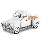 FJJBSD Farmhouse White Truck Decor, Vintage Metal Rustic Outdoor/Indoor Pickup Planter, Decorative Tabletop Storage, Farm Table Car Model Gift