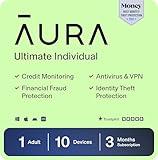 Aura Ultimate | Antivirus & Internet Security | Includes Identity Protection Software, VPN, Password Manager, Dark Web Monitoring | Individual Plan, 3-Month Prepaid Subscription [PC/Mac Online Code]