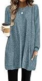 OFEEFAN Plus Size Sweater with Pockets Tunic Long Sleeve Shirt for Women Autumn Blue 3XL