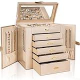 AKOZLIN Huge Jewelry Box Organizer Functional Extra Large Leather Jewelry Storage Case for Women Girls Ring Necklace Earring Bracelet Holder Organizer with Mirror