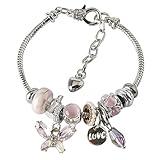 DS Charm Bracelets for girls,exquisite cute cartoon friendship Silver bracelets Stainless Steel Bangle with birthday Gift box, Adjustable girls jewelry Suitable for holiday gifts (Silver-butterfly3)