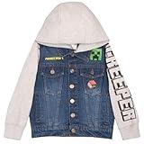 Minecraft Jean Jacket with Hoodie Denim Jacket for Little and Big Kid Boys Fashion Jacket with Sleeve Print (Gray and Blue Size 4)