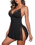 Avidlove Women's Sleepwear Sexy Chemise Nightgown Modal Sleepwear Full Slips Lace Babydoll Black M