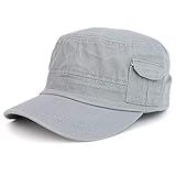 Trendy Apparel Shop Plain Castro Flat Top Style Army Cap with Pocket - Grey