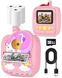 Instant Print Camera for Kids 3-12 Years, Thermal Print Kids Camera Toy is a Surprise Gift for Girls & Boys with 32G SD Card, 48 MP Photo, 1080P Video, 3 Rolls of Photo Paper (Pink)