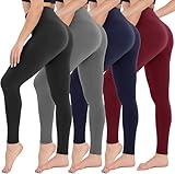 CAMPSNAIL 4 Pack High Waisted Leggings for Women - Soft Tummy Control Slimming Yoga Pants for Workout Running Reg & Plus Size