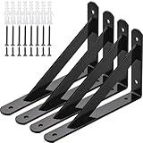 Heavy Duty Shelf Brackets, 8 in X 5 in Wall Mount L Steel Bracket for Floating Shelf, Black, 4 Pack