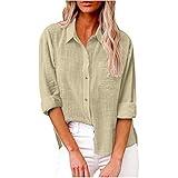 Ceboyel Women Long Sleeve Linen Shirts 2024 Button Down Summer Tops Cotton Gauze Trendy Blouse Dressy Causal Work Clothes Summer Tops Beige XL