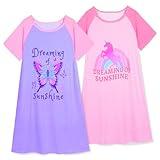 Play Tailor 2Pcs Girls Nightgowns Kids Pajamas Princess Nightgown Dress Sleepwear for Toddler Little Girls, Pink/Purple, 6-7 Y