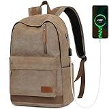 UNIWALK Canvas Backpack, Waterproof computer Backpack with USB Charging Port, Vintage Durable Backpack for College, Travel Backpacks for Men & Women, Work Backpack Fit 15.6 Inch Laptop (Coffee)