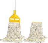 Commercial Mop Industrial Cotton Mop with Extra Replacement Head,Looped-End Heavy Duty String Wet Mops with Long Handle for Home,Garage,Office, Workshop, Warehouse Floor Cleaning