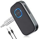COMSOON Bluetooth Receiver for Car, Noise Cancelling 3.5mm AUX Bluetooth Car Adapter, Wireless Audio Receiver for Home Stereo/Wired Headphones, Hands-Free Call, 16H Battery Life - Dark Gray